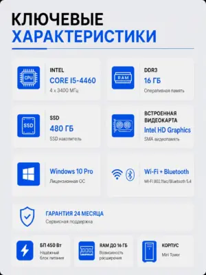 Офисный компьютер КВАНТ — Core i5-4460 / Intel HD 4600 / 16 GB DDR3 / 512 GB SSD — характеристики