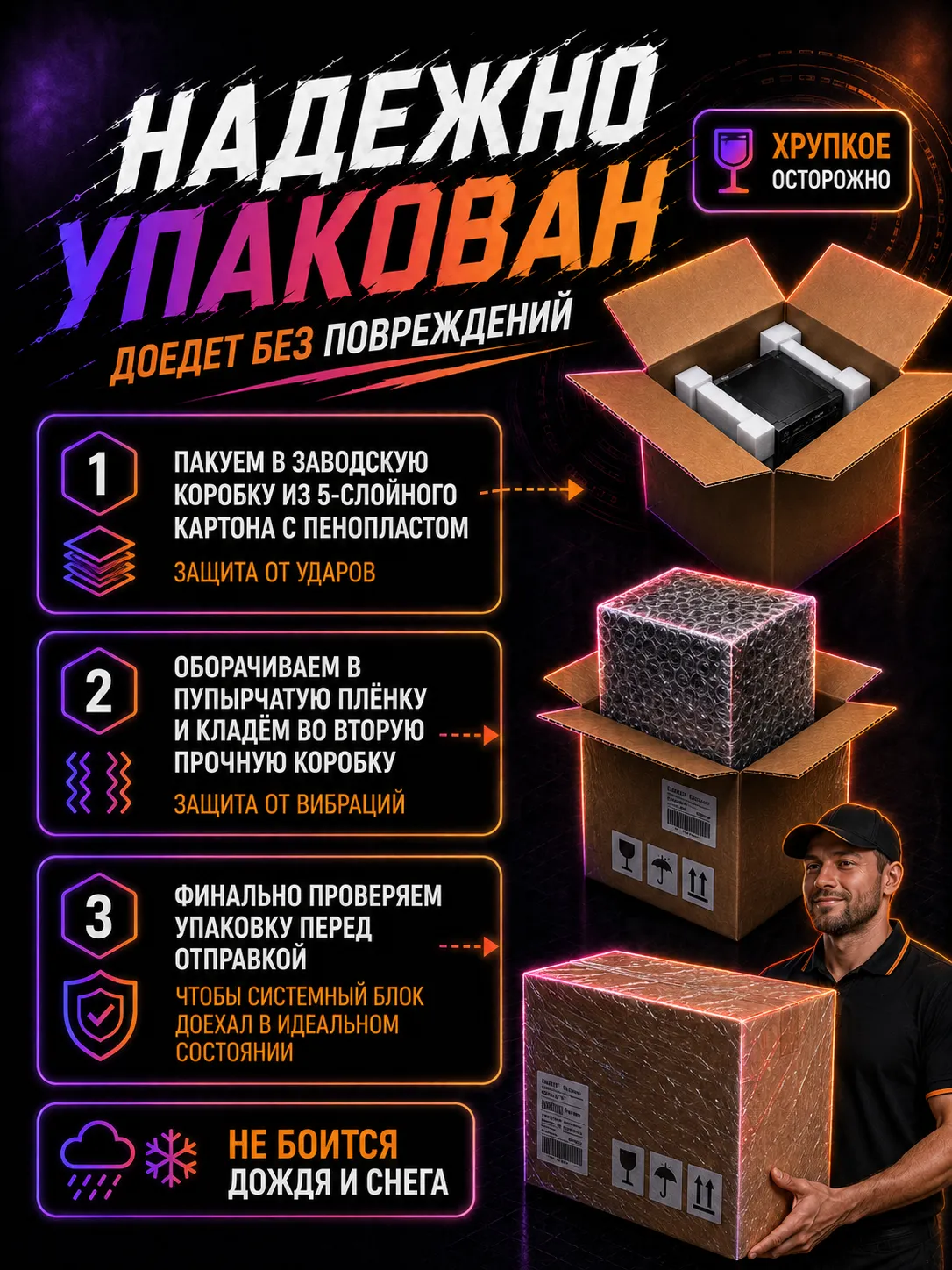 Игровой компьютер КВАНТ — Ryzen 5 5600 / RTX 3060 / 16 GB DDR4 / 1 TB SSD (стекло) — упаковка для доставки